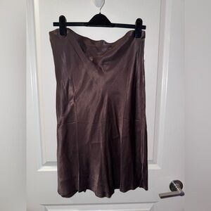 Anthropologie Chocolate Brown A-Line Skirt-100% silk